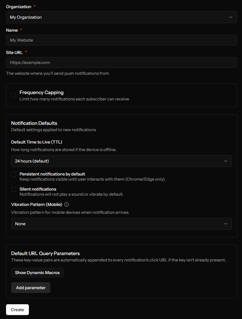 Filling out the Create App form with basic info and frequency capping