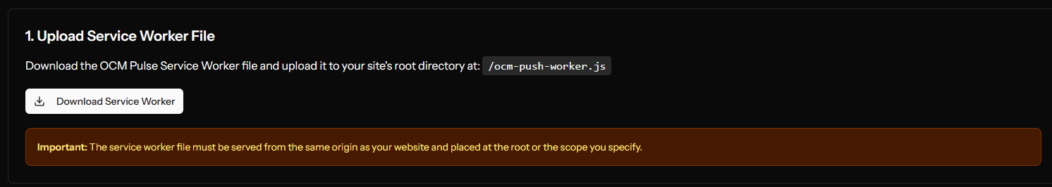 Downloading the OCM Pulse service worker from the dashboard
