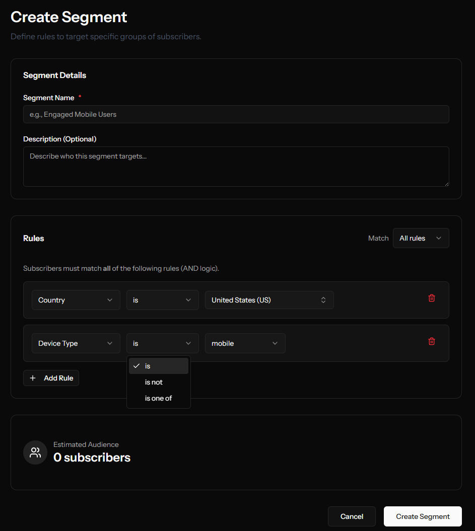 Constructing targeting rules in the OCM Pulse Segment builder