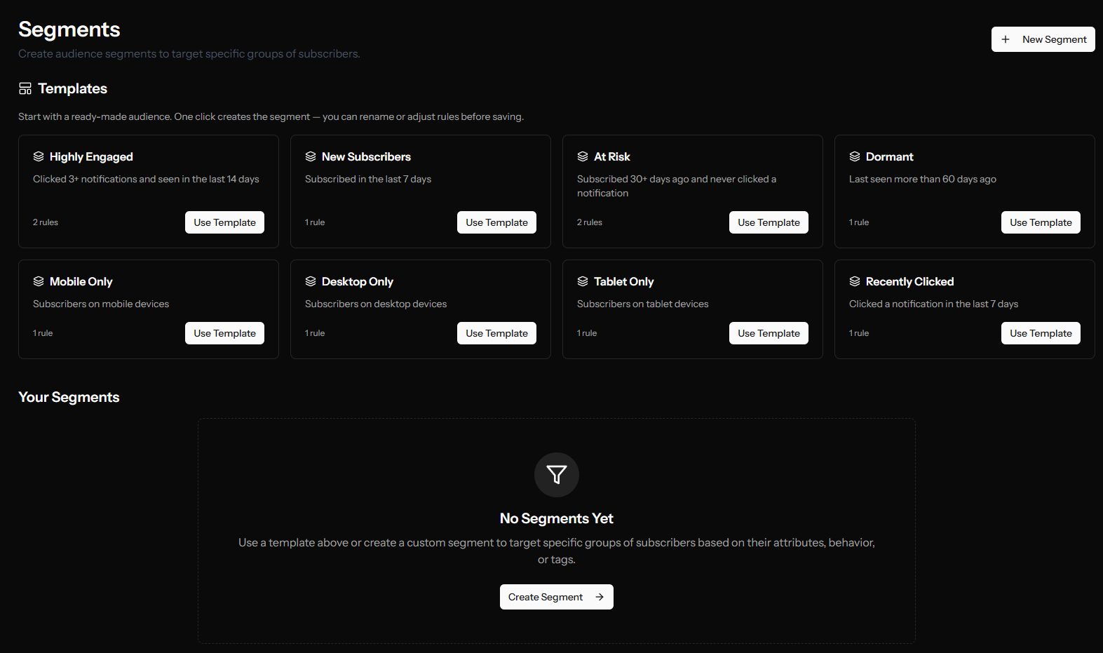 Ready-made segment templates available above your custom segments list