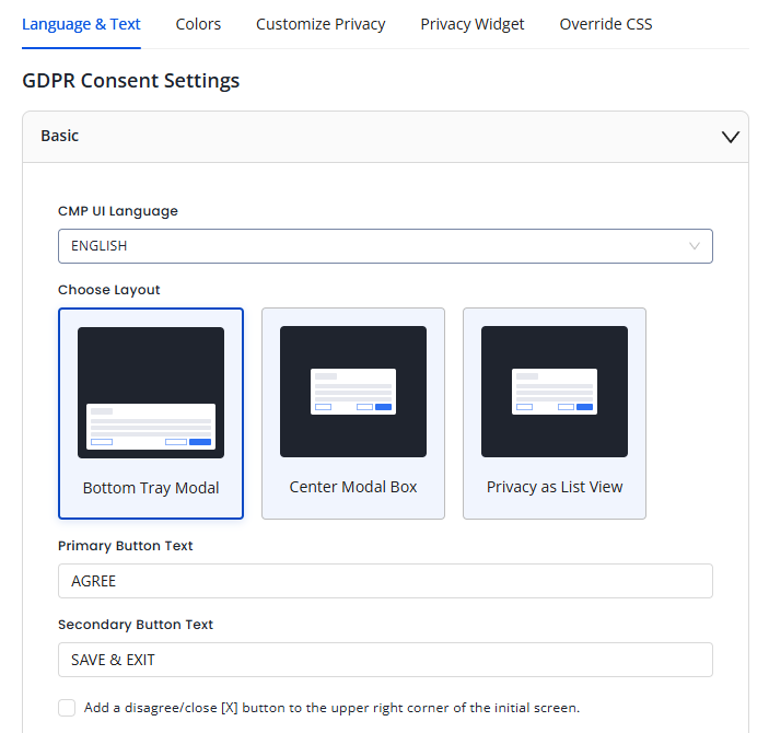 GDPR Consent Settings